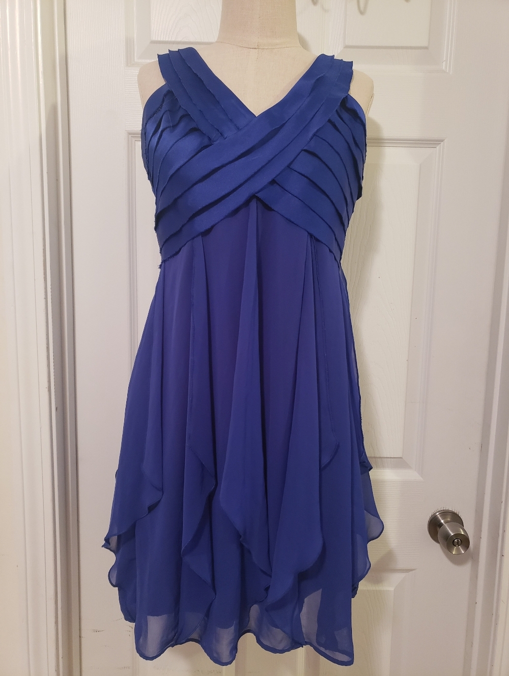 dressbarn Royal Blue One-Shoulder Pleated Chiffon Dress Size 14